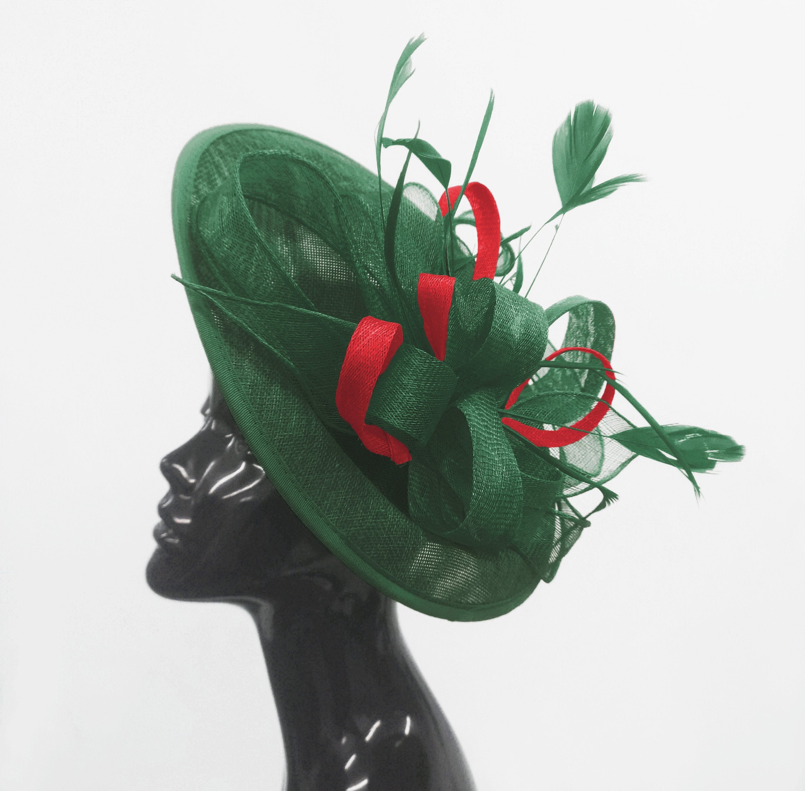 Caprilite Big Saucer Sinamay Green & Red Mixed Colour Fascinator On Headband