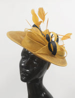 Caprilite Big Saucer Sinamay Gold Mustard & Black Mixed Colour Fascinator On Headband