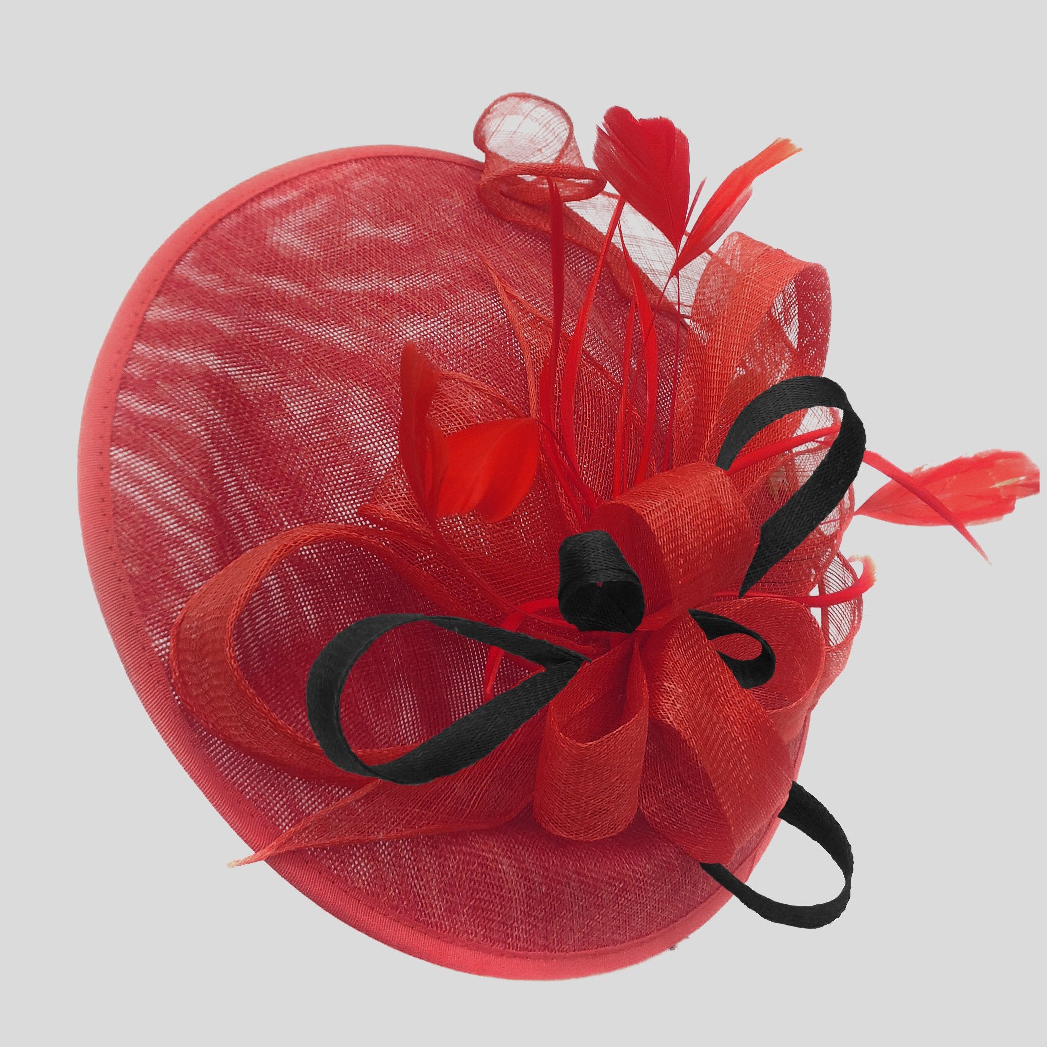 Caprilite Big Saucer Sinamay Red & Black Mixed Colour Fascinator On Headband