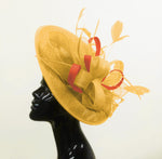 Caprilite Big Saucer Sinamay Gold Mustard & Orange Mixed Colour Fascinator On Headband