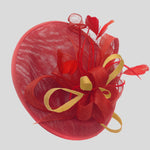 Caprilite Big Saucer Sinamay Red & Gold Mixed Colour Fascinator On Headband