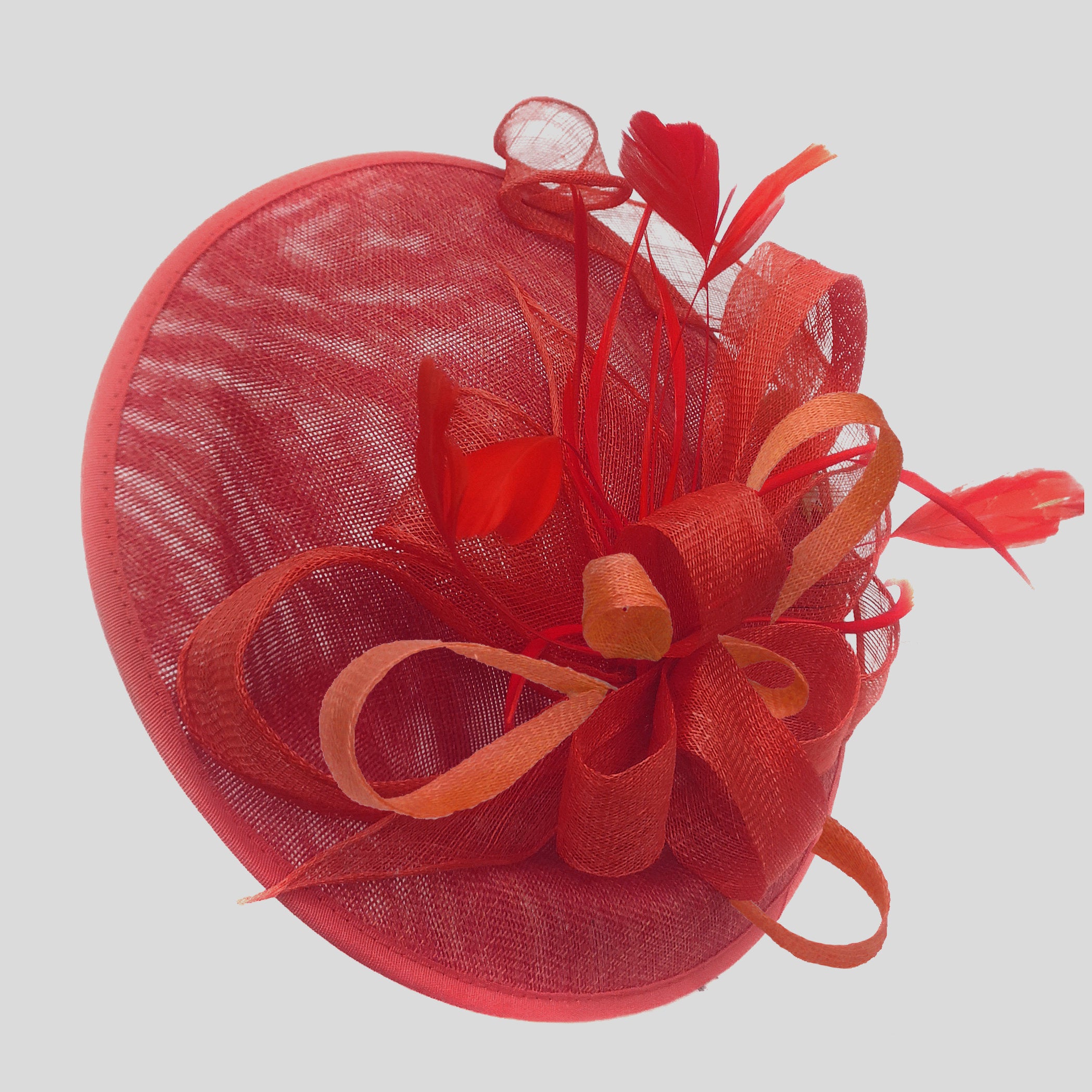 Caprilite Big Saucer Sinamay Red & Orange Mixed Colour Fascinator On Headband