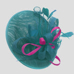 Caprilite Big Saucer Sinamay Teal Turquoise & Fuchsia Hot Pink Mixed Colour Fascinator On Headband
