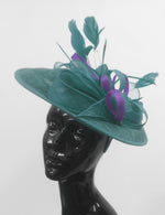 Caprilite Big Saucer Sinamay Teal Turquoise & Lavender Purple Mixed Colour Fascinator On Headband