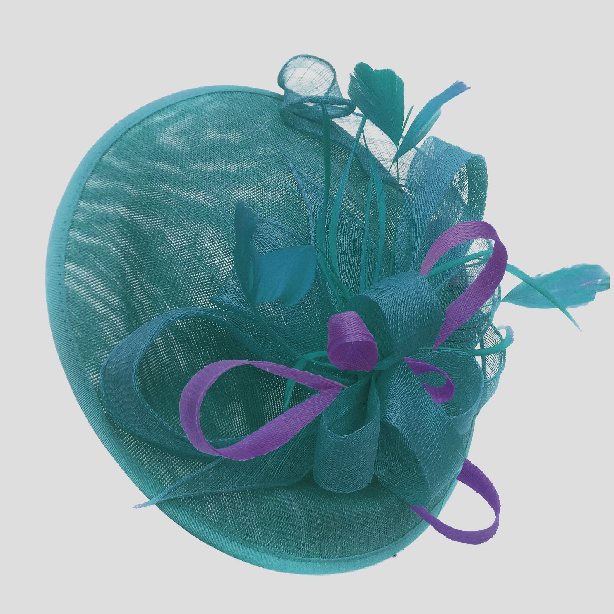 Caprilite Big Saucer Sinamay Teal Turquoise & Lavender Purple Mixed Colour Fascinator On Headband