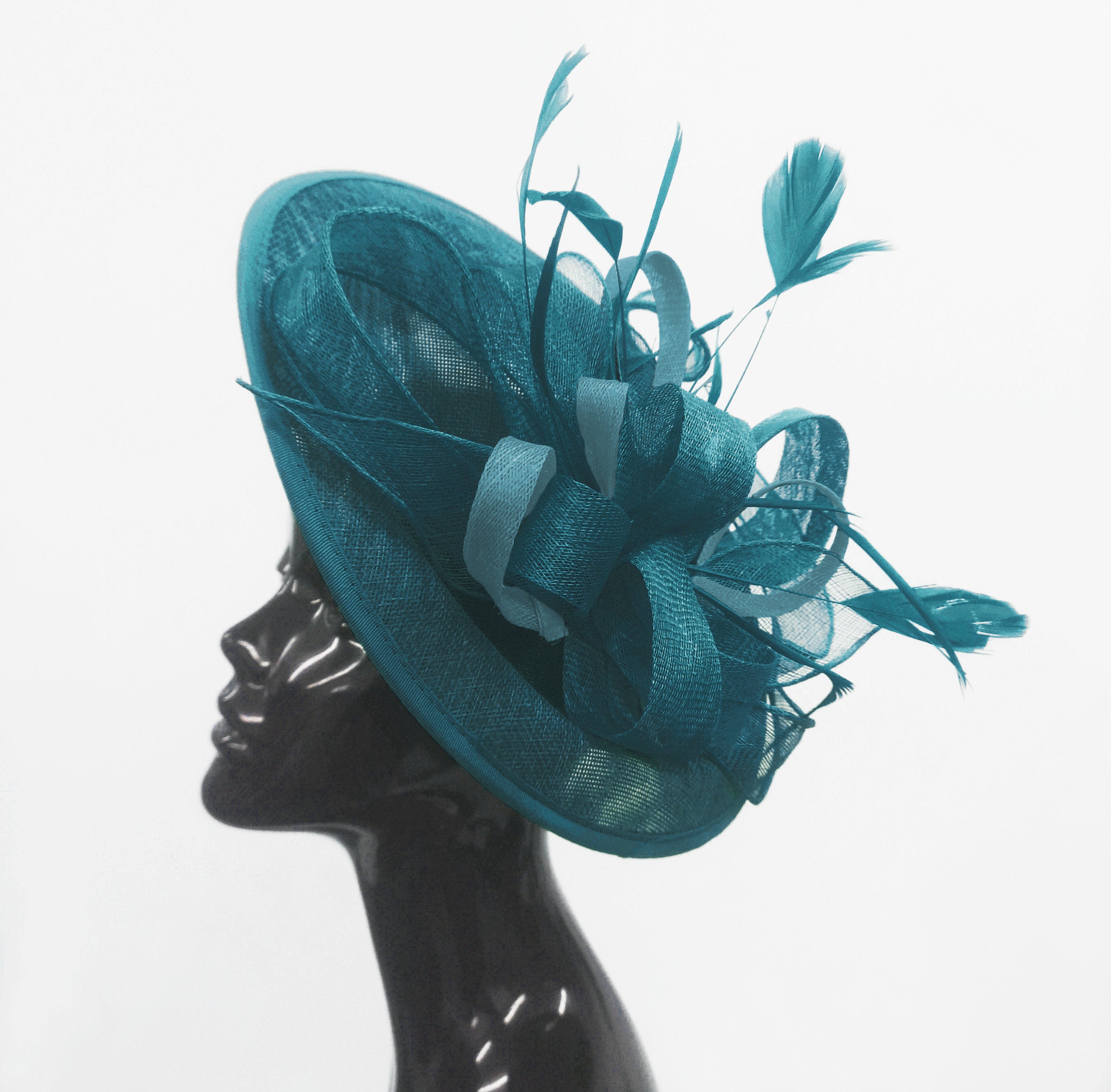 Caprilite Big Saucer Sinamay Teal Turquoise & Light Blue Mixed Colour Fascinator On Headband