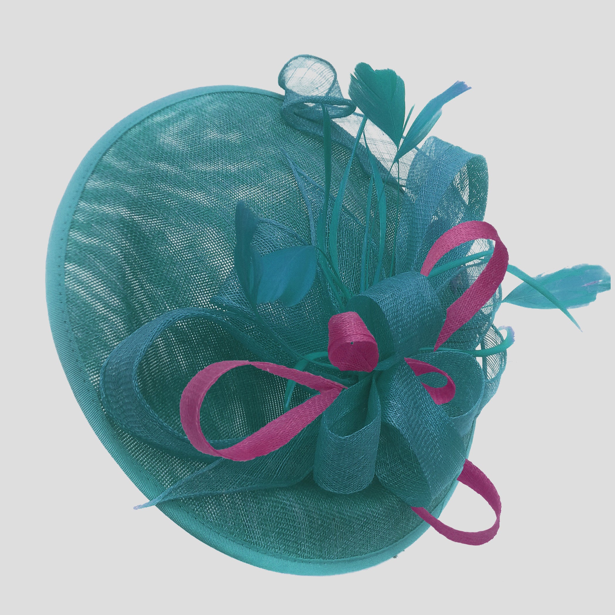 Caprilite Big Saucer Sinamay Teal Turquoise & Plum Mixed Colour Fascinator On Headband