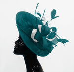 Caprilite Big Saucer Sinamay Teal Turquoise & White Mixed Colour Fascinator On Headband