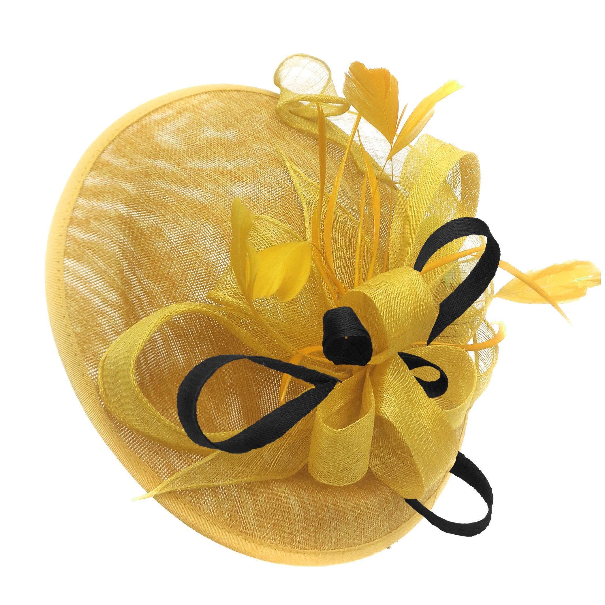 Caprilite Big Saucer Sinamay Yellow & Black Mixed Colour Fascinator On Headband