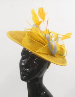 Caprilite Big Saucer Sinamay Yellow & Cream Ivory Mixed Colour Fascinator On Headband