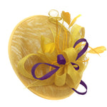 Caprilite Big Saucer Sinamay Yellow & Dark Purple Mixed Colour Fascinator On Headband