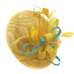 Caprilite Big Saucer Sinamay Yellow & Light Turquoise Mixed Colour Fascinator On Headband