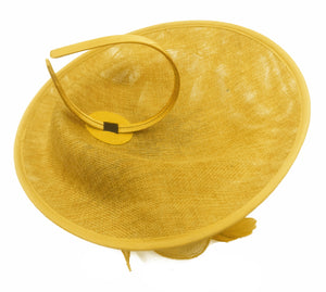 Caprilite Big Saucer Sinamay Yellow & Gold Mixed Colour Fascinator On Headband