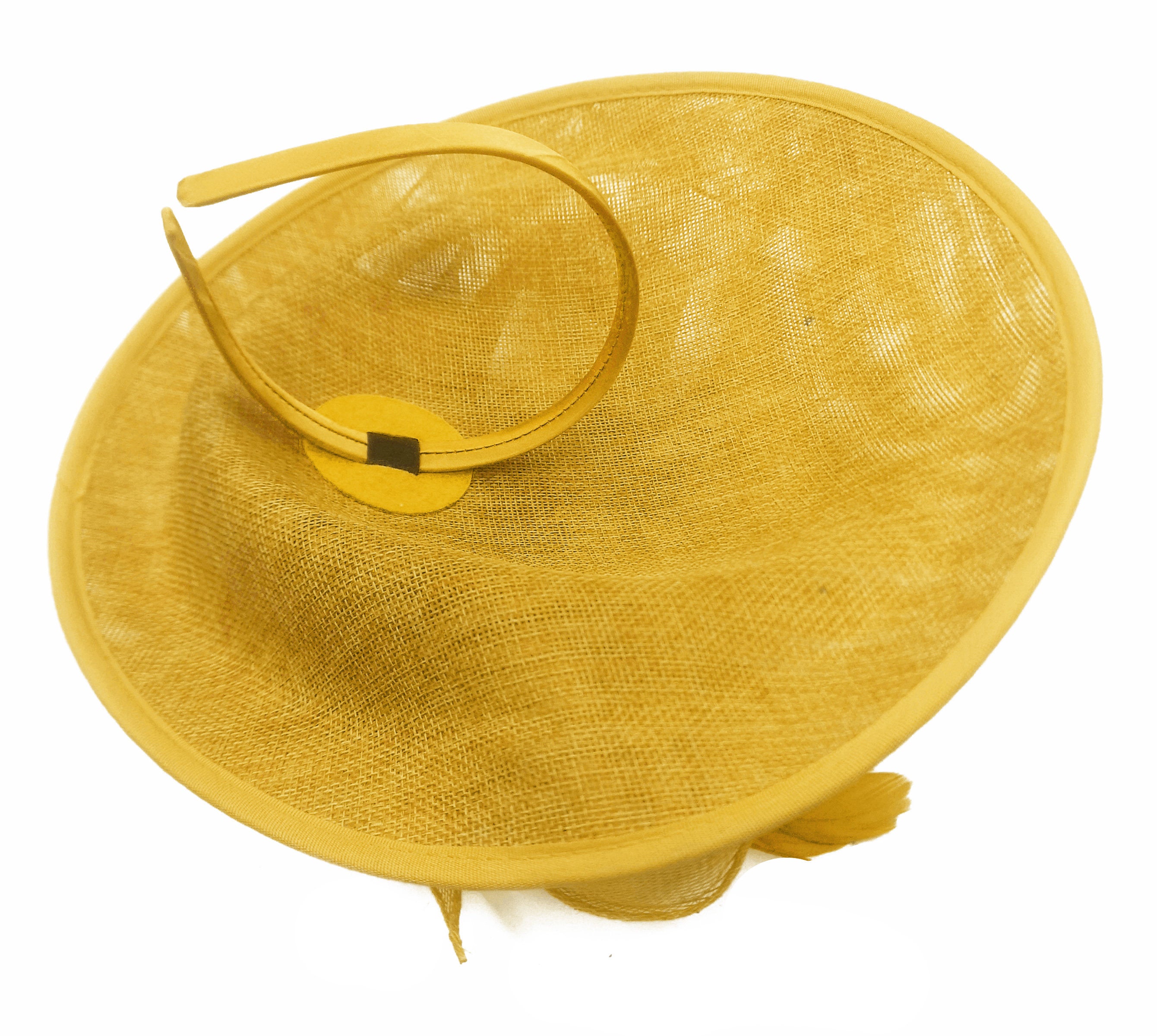 Caprilite Big Saucer Sinamay Yellow & Plum Mixed Colour Fascinator On Headband