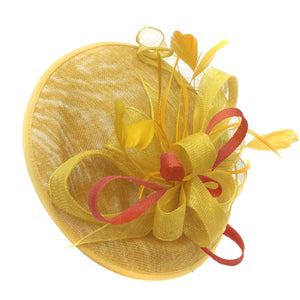 Caprilite Big Saucer Sinamay Yellow & Orange Mixed Colour Fascinator On Headband