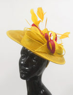 Caprilite Big Saucer Sinamay Yellow & Red Mixed Colour Fascinator On Headband