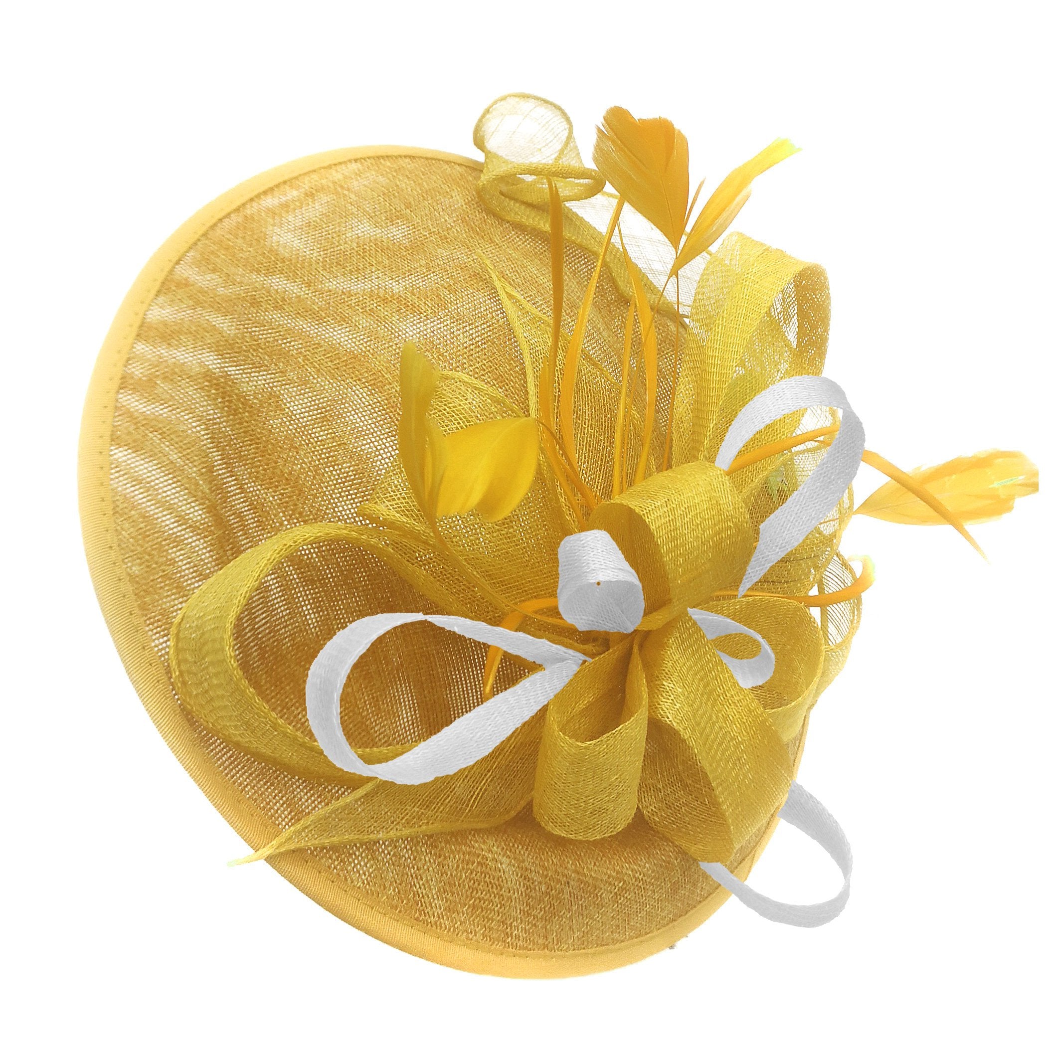 Caprilite Big Saucer Sinamay Yellow & White Mixed Colour Fascinator On Headband