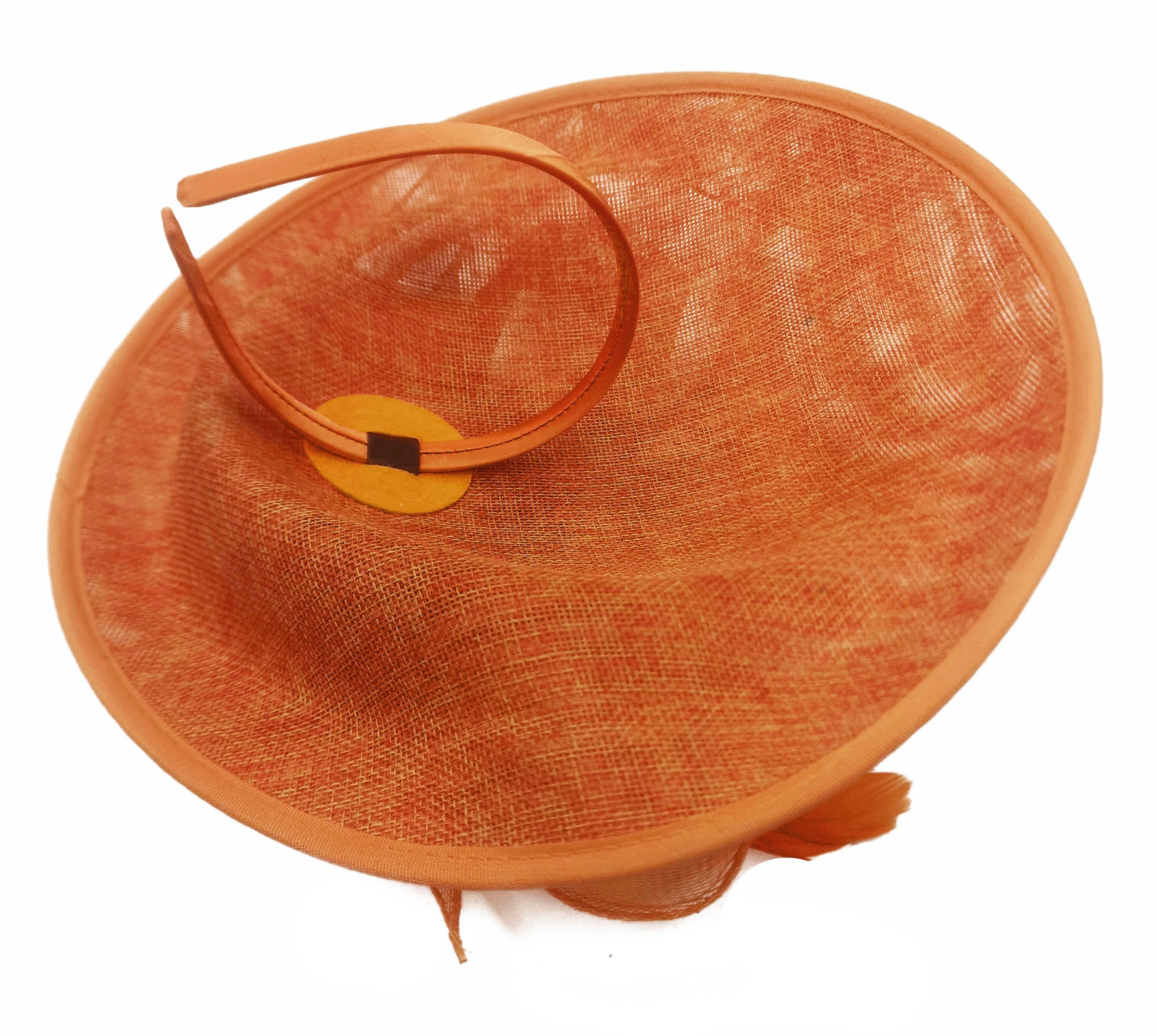 Caprilite Big Saucer Sinamay Orange & Dusty Pink Mixed Colour Fascinator On Headband