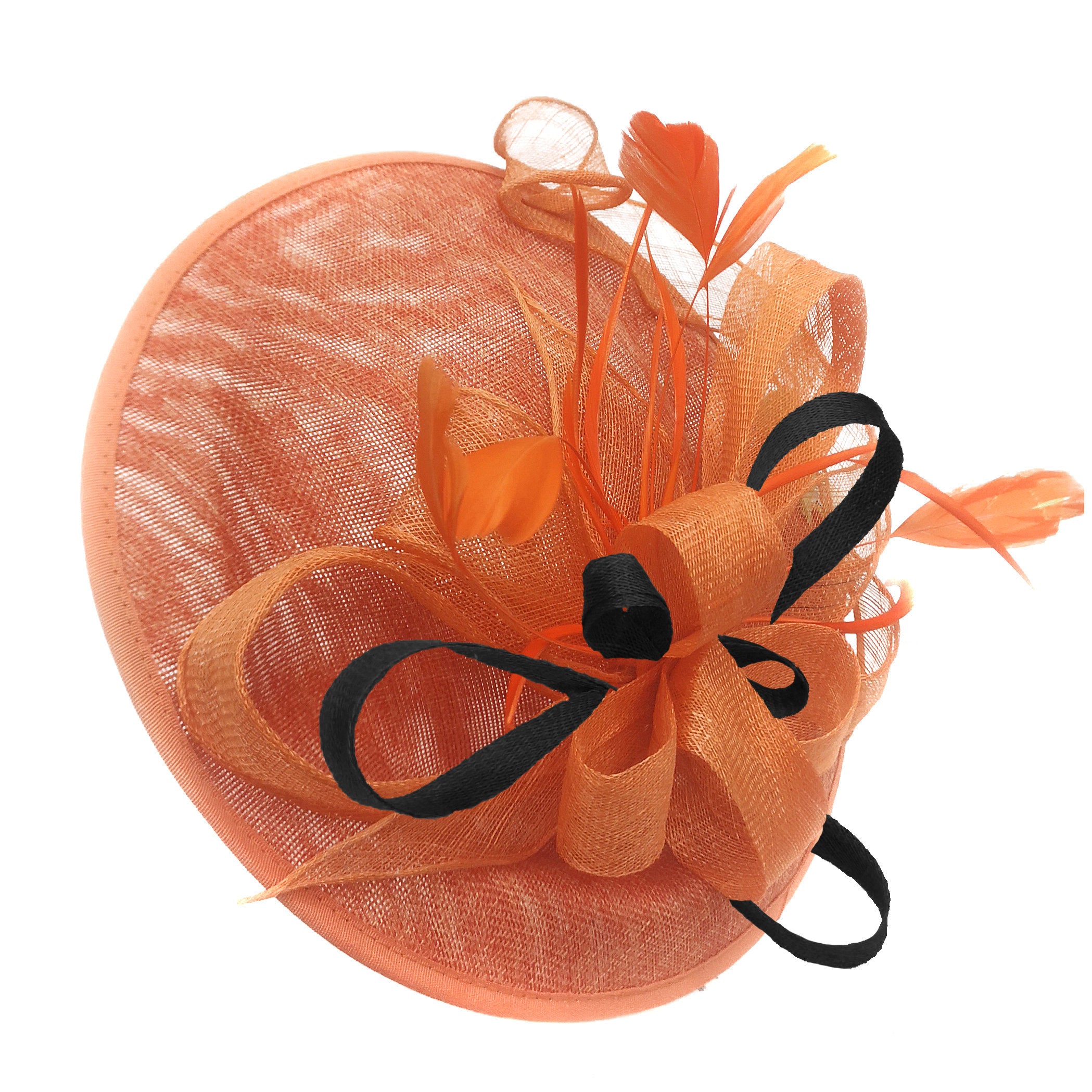Caprilite Big Saucer Sinamay Orange & Black Mixed Colour Fascinator On Headband