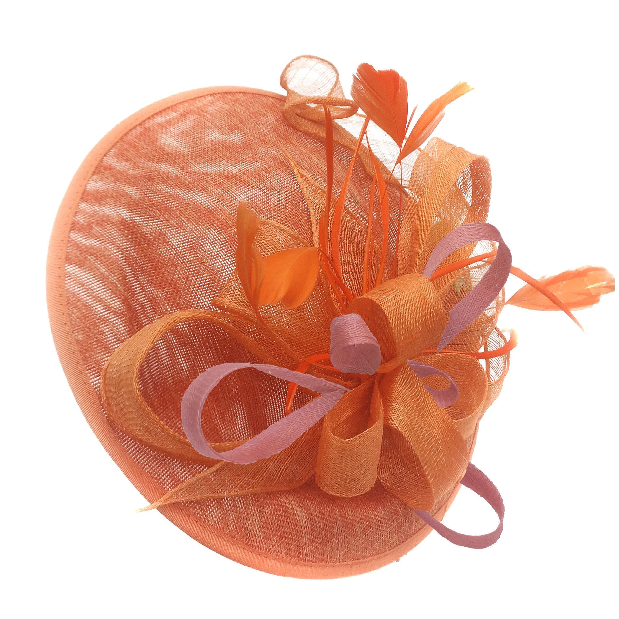 Caprilite Big Saucer Sinamay Orange & Dusty Pink Mixed Colour Fascinator On Headband