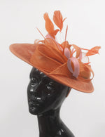 Caprilite Big Saucer Sinamay Orange & Dusty Pink Mixed Colour Fascinator On Headband