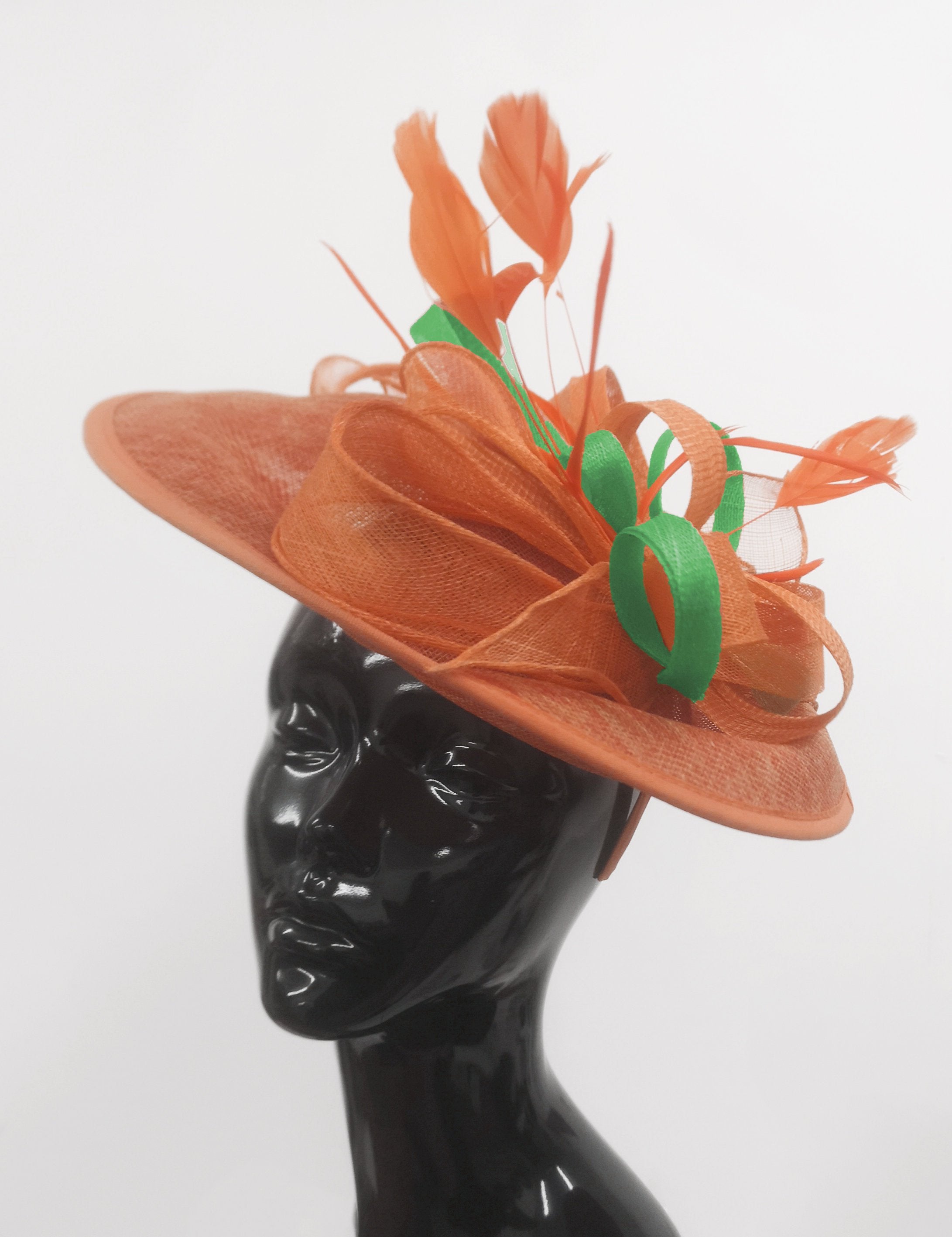 Caprilite Big Saucer Sinamay Orange & Green Mixed Colour Fascinator On Headband