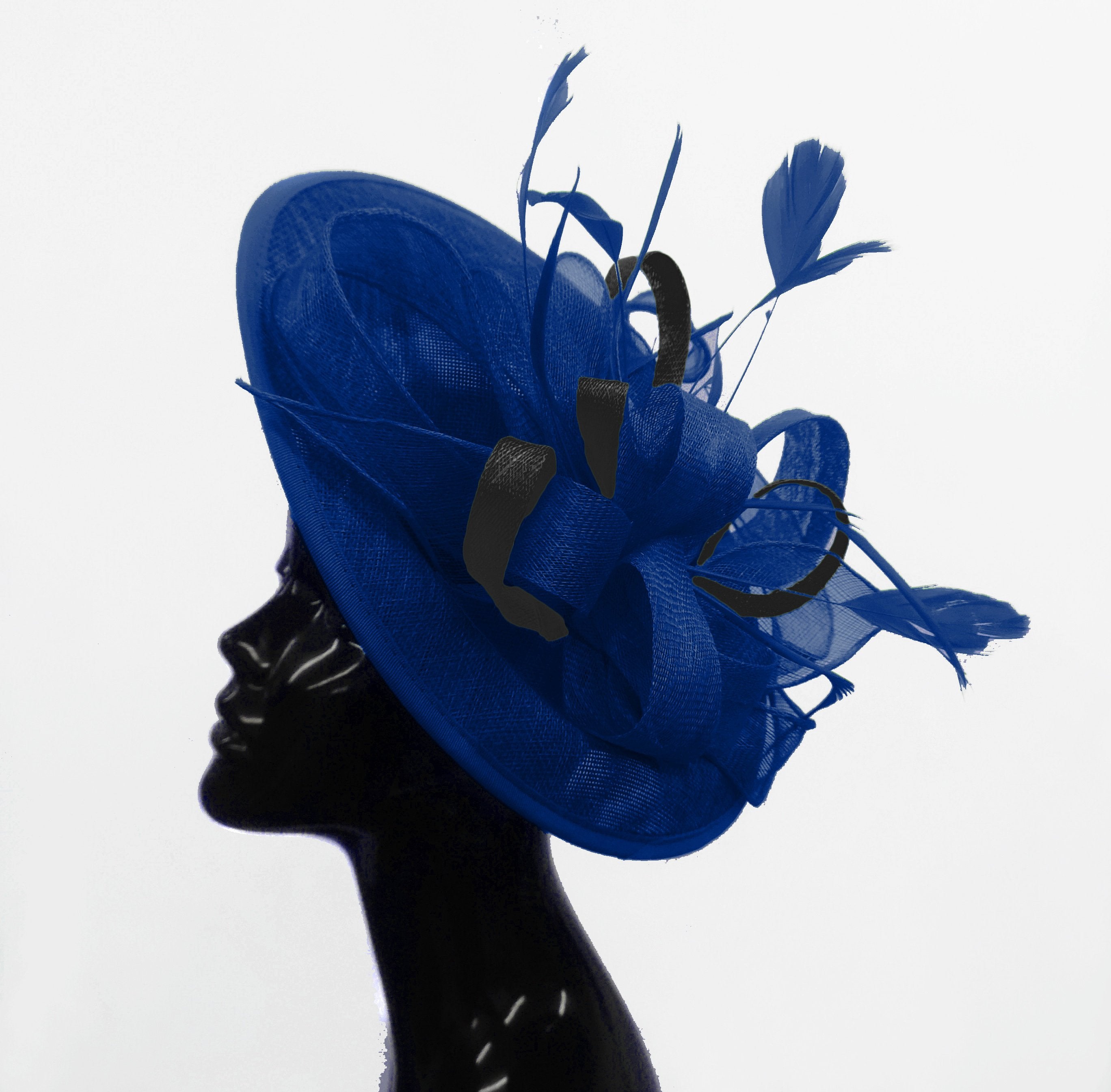 Caprilite Big Saucer Sinamay Royal Blue & Black Mixed Colour Fascinator On Headband