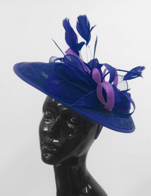 Caprilite Big Saucer Sinamay Royal Blue & Cadbury Purple Mixed Colour Fascinator On Headband