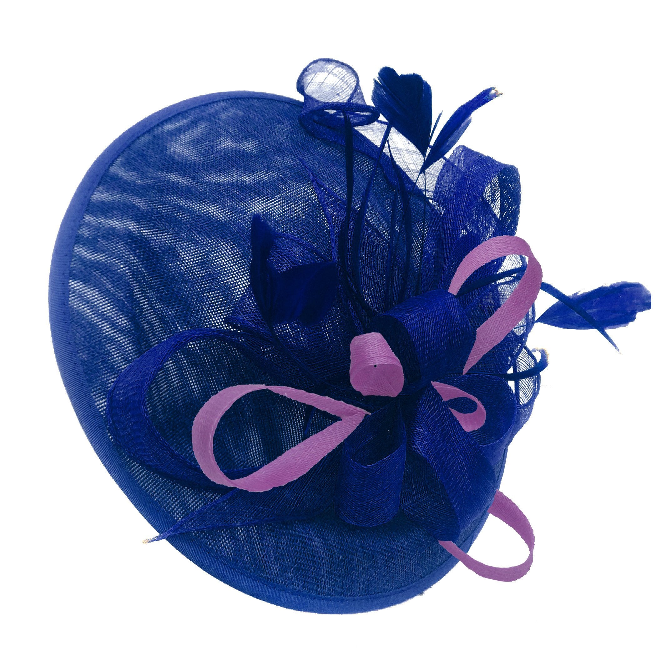 Caprilite Big Saucer Sinamay Royal Blue & Cadbury Purple Mixed Colour Fascinator On Headband