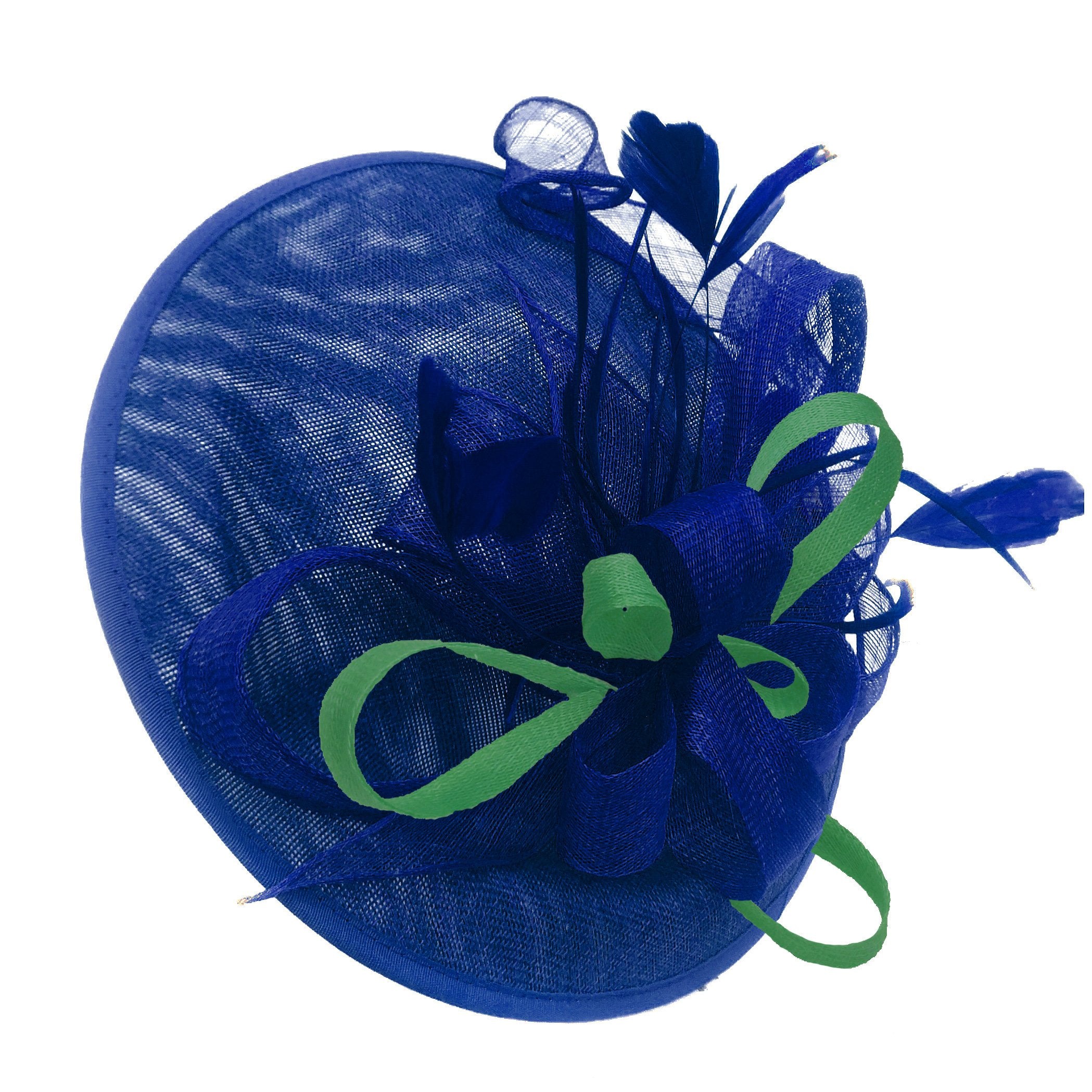 Caprilite Big Saucer Sinamay Royal Blue & Green Mixed Colour Fascinator On Headband