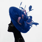 Caprilite Big Saucer Sinamay Royal Blue & Lavender Purple Mixed Colour Fascinator On Headband