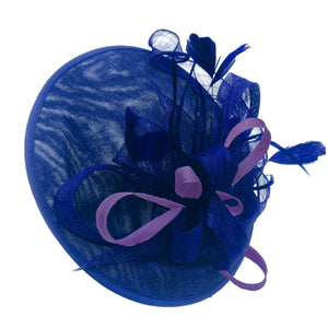 Caprilite Big Saucer Sinamay Royal Blue & Lavender Purple Mixed Colour Fascinator On Headband