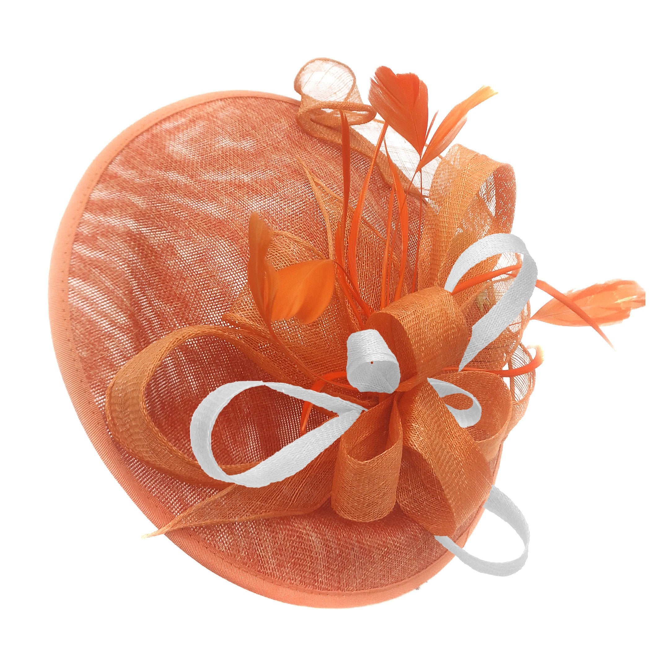 Caprilite Big Saucer Sinamay Orange & White Mixed Colour Fascinator On Headband
