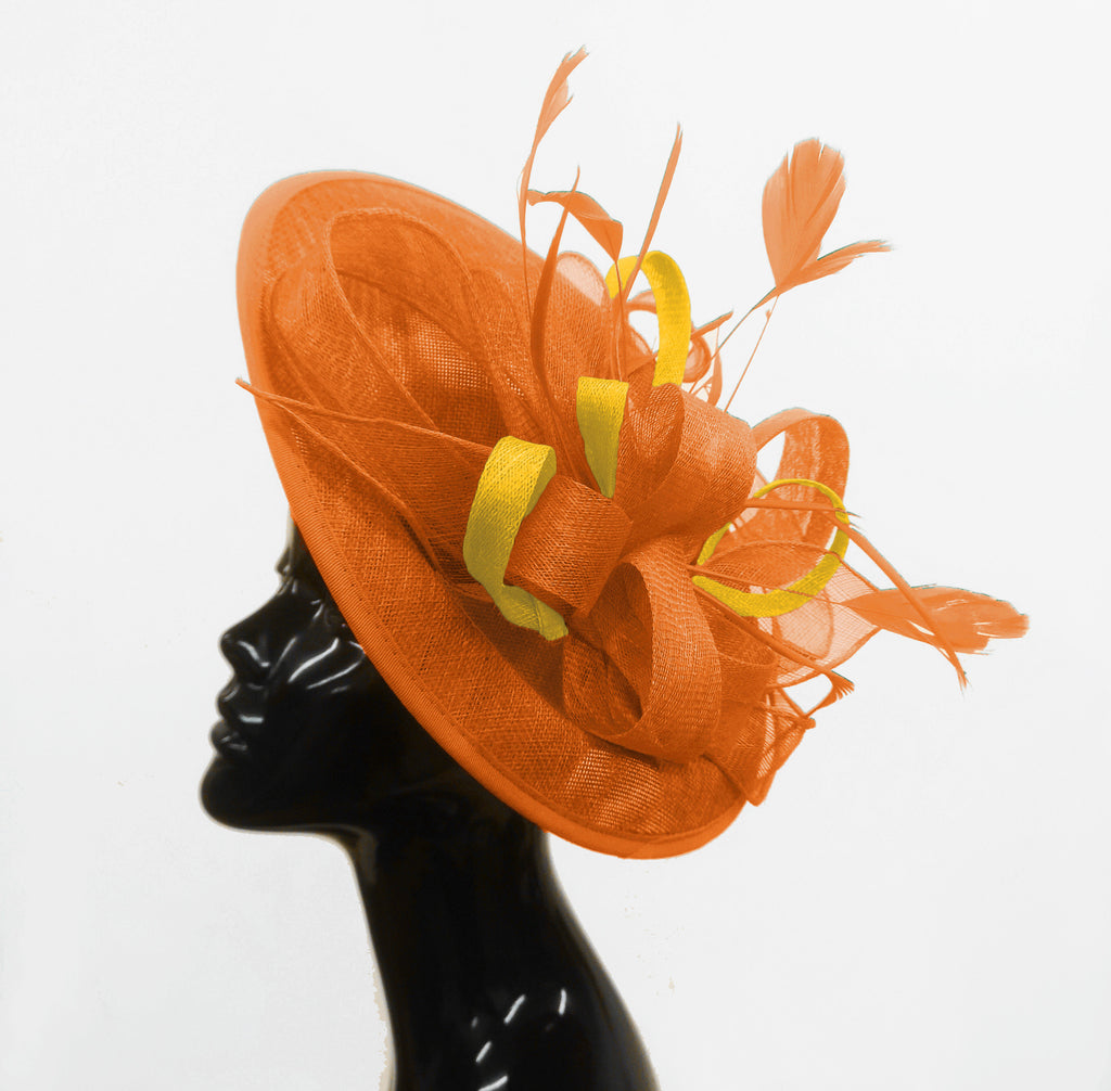 Caprilite Big Saucer Sinamay Orange & Yellow Mixed Colour Fascinator On Headband