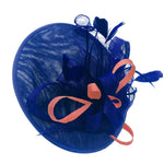 Caprilite Big Saucer Sinamay Royal Blue & Peach Mixed Colour Fascinator On Headband