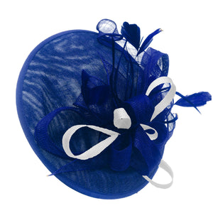 Caprilite Big Saucer Sinamay Royal Blue & White Mixed Colour Fascinator On Headband