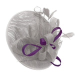 Caprilite Big Saucer Sinamay Silver Grey & Dark Purple Mixed Colour Fascinator On Headband