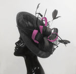 Caprilite Big Saucer Sinamay Black & Plum Mixed Colour Fascinator On Headband