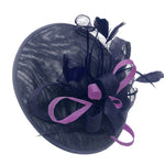 Caprilite Big Saucer Sinamay Navy Blue & Cadbury Purple Mixed Colour Fascinator On Headband