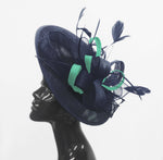 Caprilite Big Saucer Sinamay Navy Blue & Light Turquoise Mixed Colour Fascinator On Headband