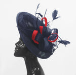 Caprilite Big Saucer Sinamay Navy Blue & Red Mixed Colour Fascinator On Headband