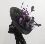 Caprilite Big Saucer Sinamay Black & Cadbury Purple Mixed Colour Fascinator On Headband