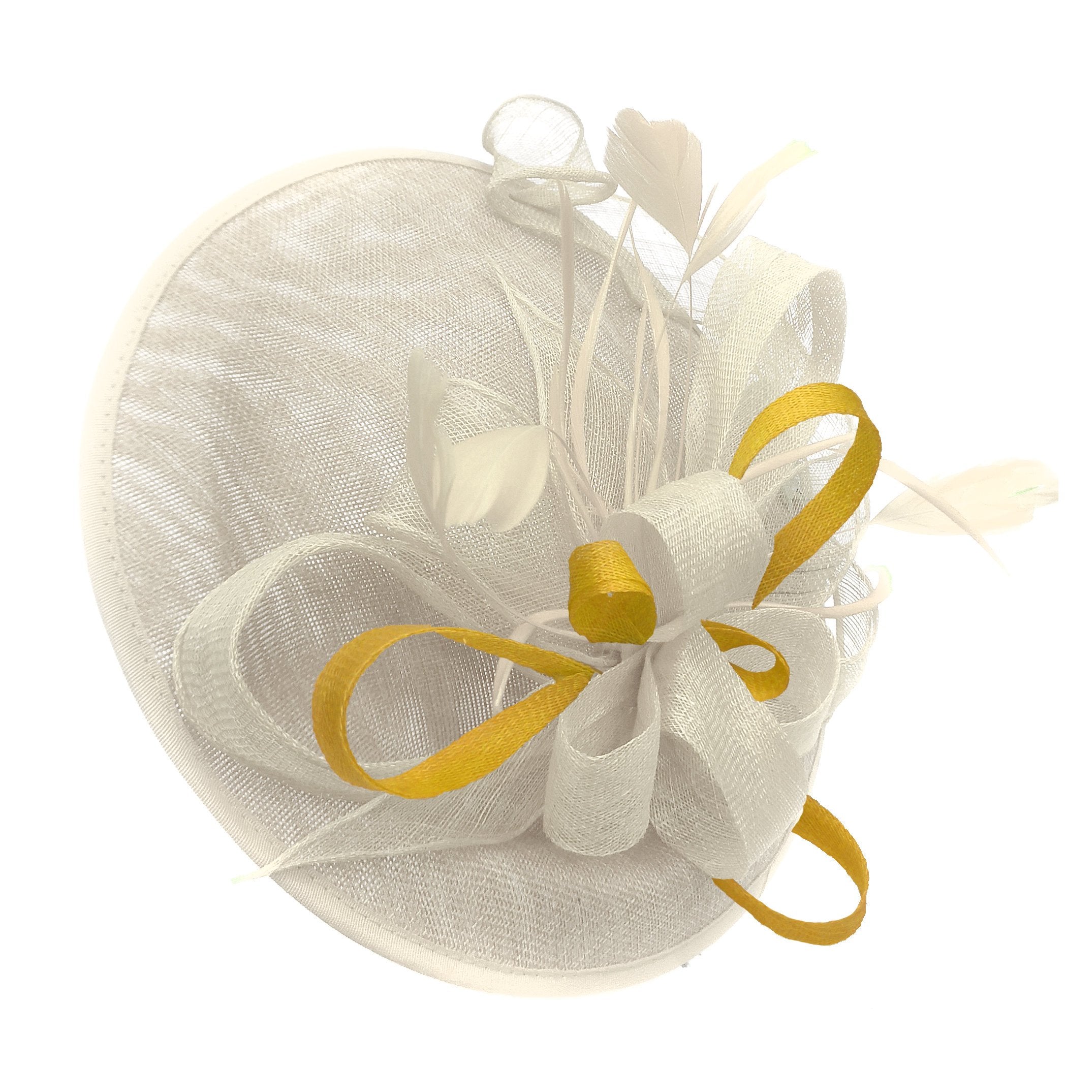 Caprilite Big Saucer Sinamay Cream Ivory & Yellow Mixed Colour Fascinator On Headband