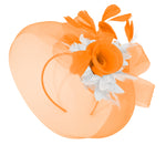 Caprilite Orange and White  Fascinator Hat Veil Net Hair Clip Ascot Derby Races Wedding Headband Feather Flower
