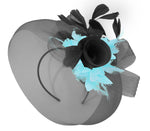 Caprilite Big Black and Light Aqua Fascinator Hat Veil Net Hair Clip Ascot Derby Races Wedding Headband Feather Flower