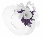 Caprilite White and dark Purple Fascinator on Headband Veil UK Wedding Ascot Races Hatinator