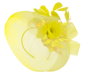 Caprilite Yellow and Yellow on Headband Veil UK Wedding Ascot Races Hatinator