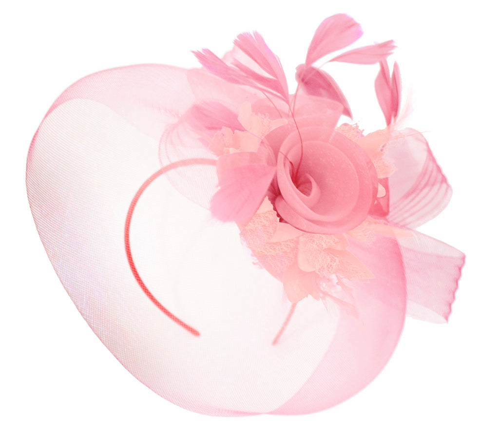 Caprilite Baby Pink on Headband Veil UK Wedding Ascot Races Hatinator