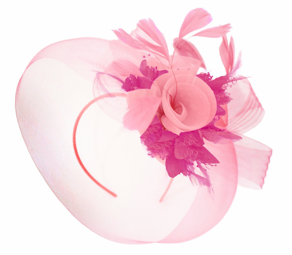 Caprilite Baby Pink and Fuchsia on Headband Veil UK Wedding Ascot Races Hatinator