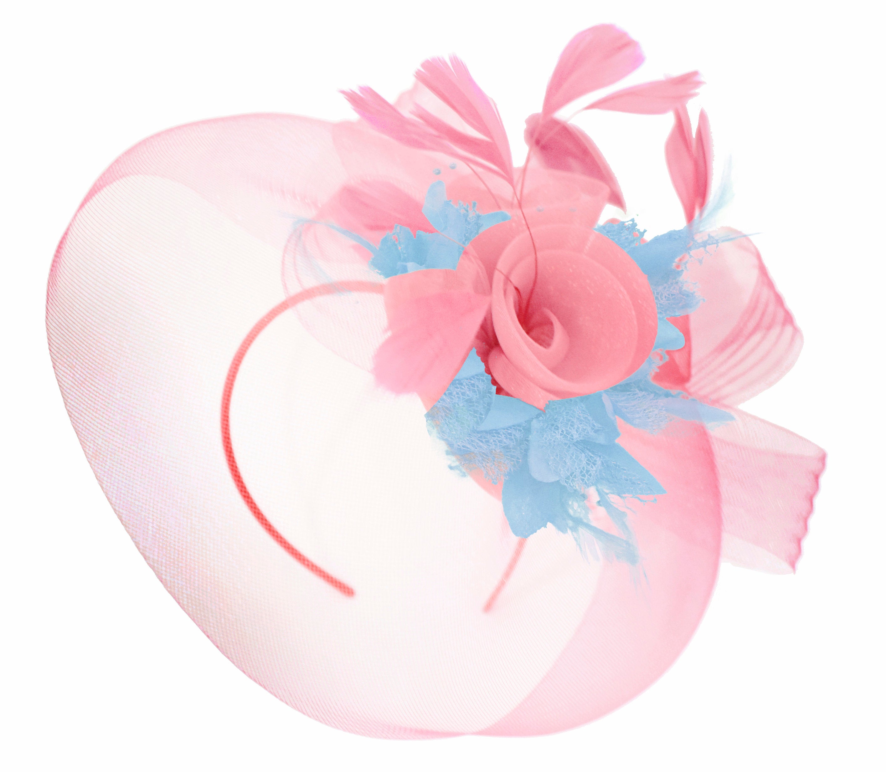 Caprilite Baby Pink and Light Blue on Headband Veil UK Wedding Ascot Races Hatinator